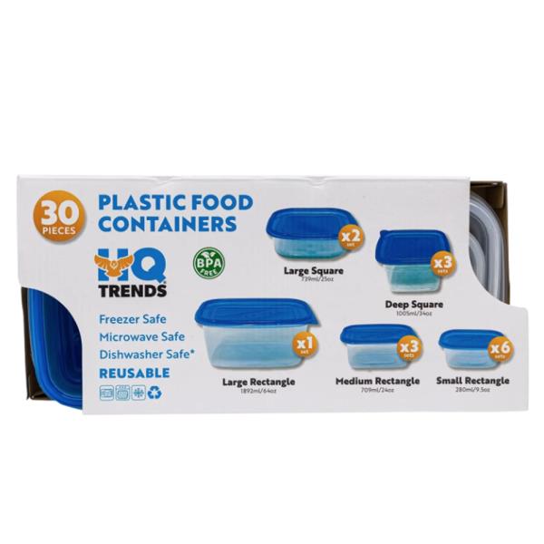PLASTIC FOOD CONTAINERS 30PC SET BLUE