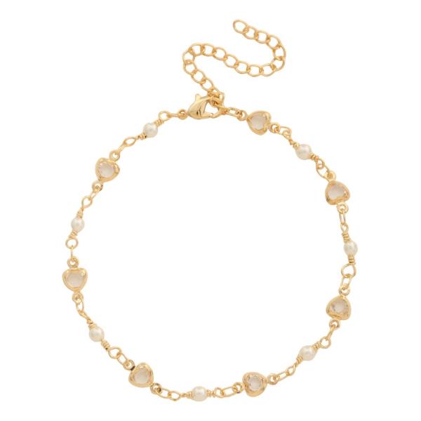 SODAJO HEART CRYSTAL PEARL BEAD GOLD DIPPED BRACELET