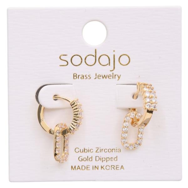 SODAJO CZ ROUND OVAL LINK GOLD DIPPED EARRING
