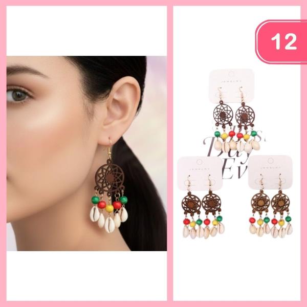 BOHO DANGLE SHELL BEADED EARRINGS (12 UNITS)