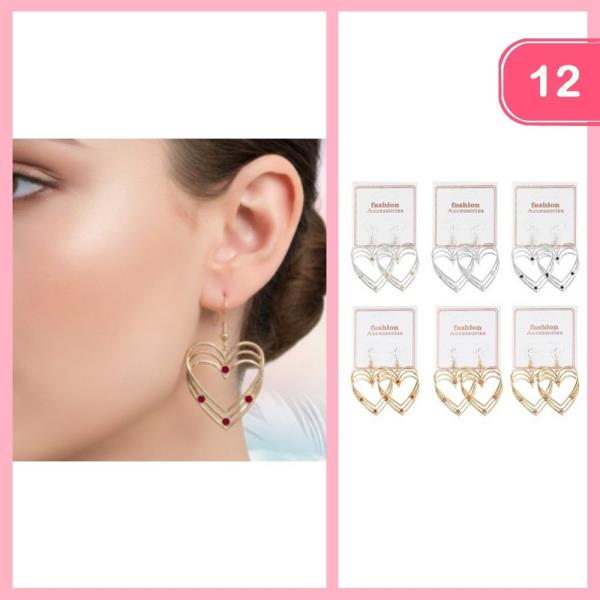 LAYERED HEART DANGLE EARRING  (12 UNITS)