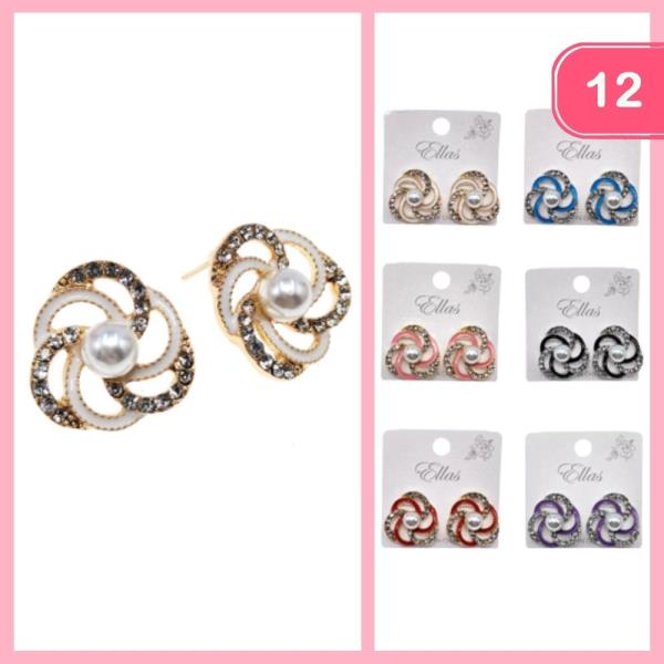 RHINESTONE PEARL  POST EARRINGS (12 UNITS)