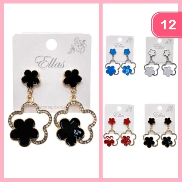 RHINESTONE FLOWER DANGLE EARRING (12 UNITS)