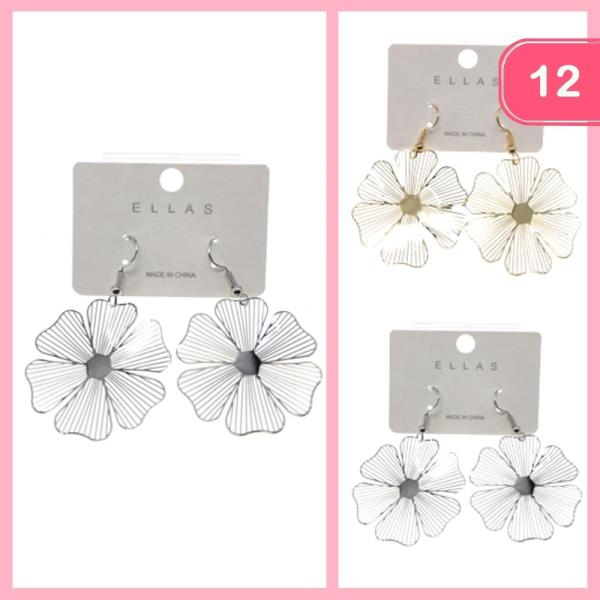 METAL FLOWER DANGLE EARRINGS (12 UNITS)