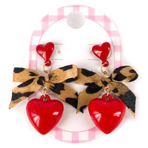 VALENTINES DAY HEART LEOPARD BOW DANGLE EARRING