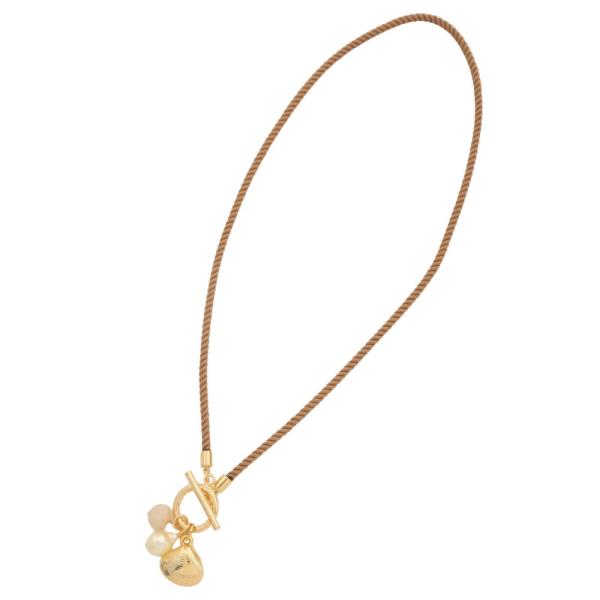 SODAJO SEASHELL PEARL BEAD CORD GOLD DIPPED NECKLACE