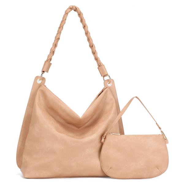 BRAID STRAP HOBO BAG WITH MINI POUCH SET