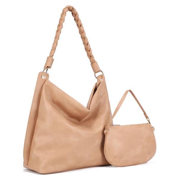 BRAID STRAP HOBO BAG WITH MINI POUCH SET
