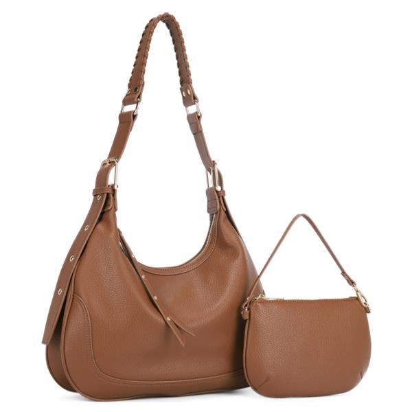 FAUX LEATHER SHOULDER HANDBAG MINI POUCH SET