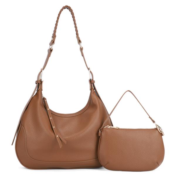 FAUX LEATHER SHOULDER HANDBAG MINI POUCH SET