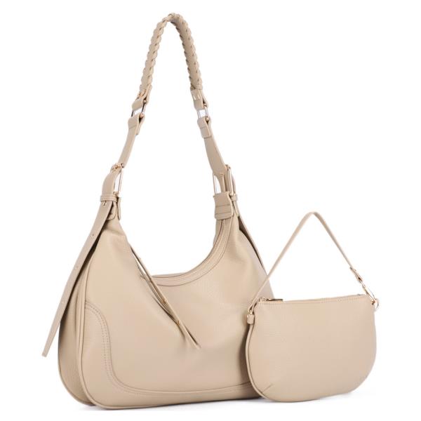 FAUX LEATHER SHOULDER HANDBAG MINI POUCH SET