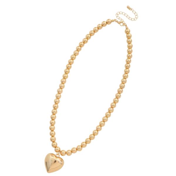 PUFF HEART PENDANT BALL CHAIN NECKLACE