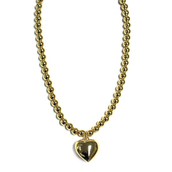 PUFF HEART PENDANT BALL CHAIN NECKLACE