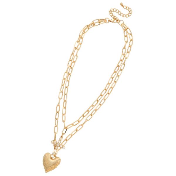 CROSS HEART PENDANT LAYERED CHAIN NECKLACE