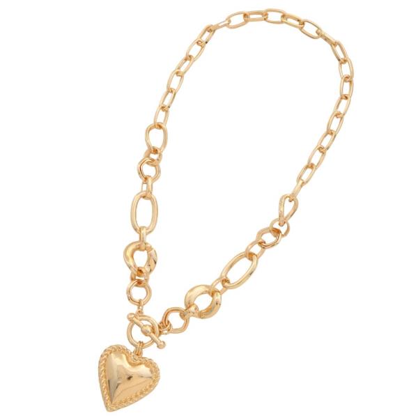 PUFF HEART PENDANT TOGGLE CHAIN NECKLACE