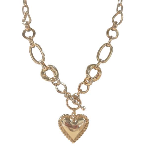 PUFF HEART PENDANT TOGGLE CHAIN NECKLACE