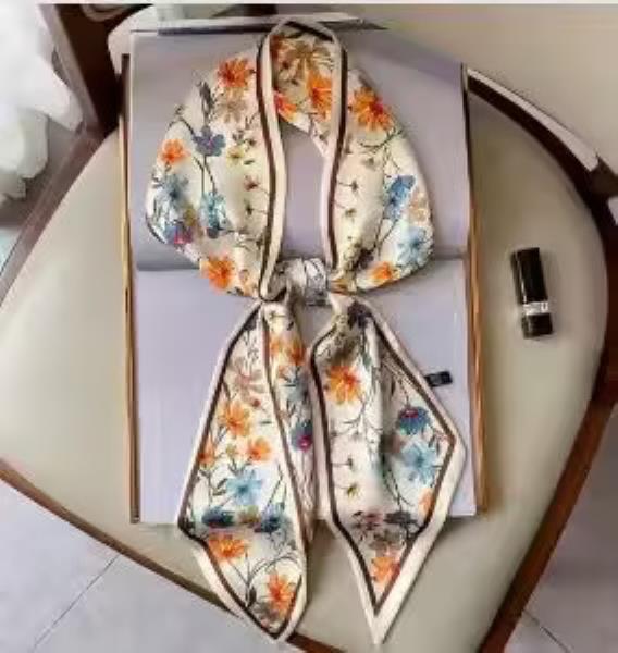 FLORAL ORNATE PANEL PATTERN SILKY BANDANA SQUARE NECK SCARF