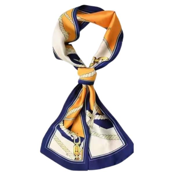 CLASSIC BORDER ORNATE PATTERN SILKY BANDANA SQUARE NECK SCARF