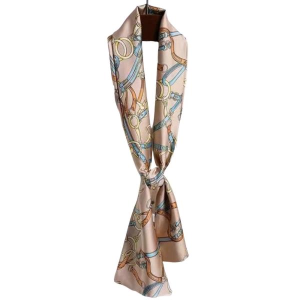 ORNATE CHAIN PANEL PATTERN SILKY BANDANA SQUARE NECK SCARF