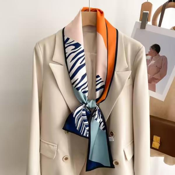 ZEBRA PATTERN SILKY BANDANA SQUARE NECK SCARF