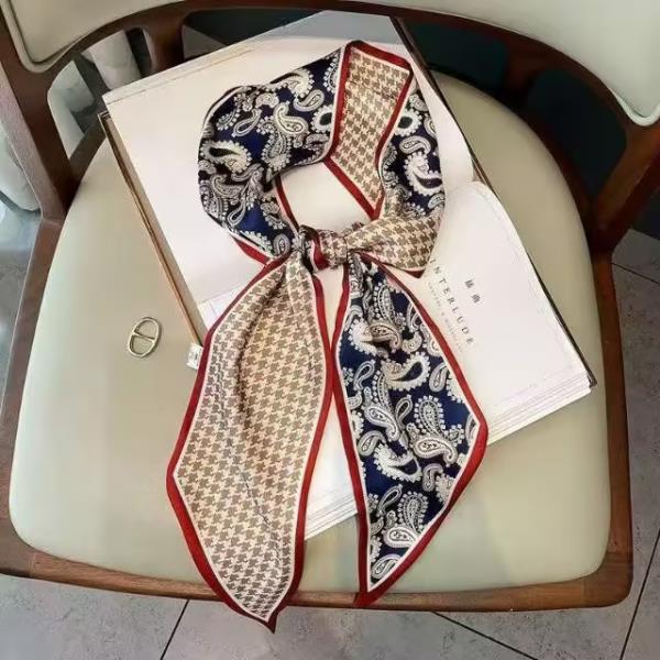 PAISLEY PATTERN SILKY BANDANA SQUARE NECK SCARF