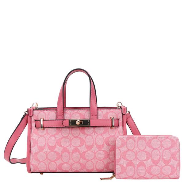 MONOGRAM PATTERN SATCHEL BAG WITH CROSSBODY STRAP