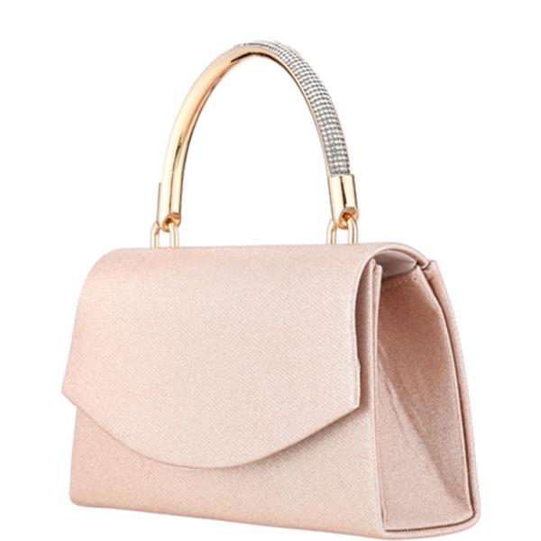 CURVED FLAP METAL HANDLE EVENING CLUTCH BAG