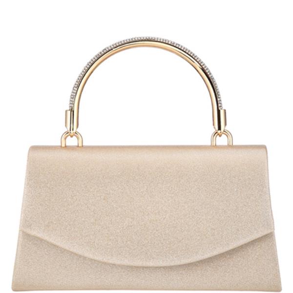 CURVED FLAP METAL HANDLE EVENING CLUTCH BAG
