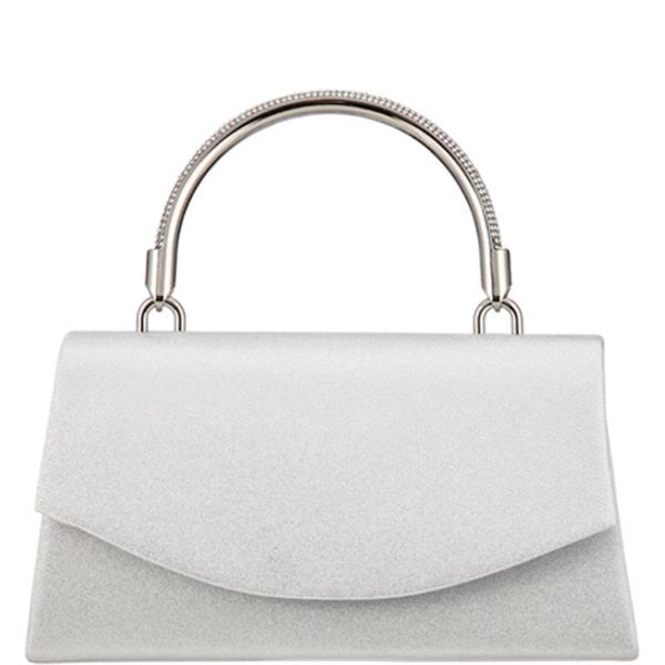 CURVED FLAP METAL HANDLE EVENING CLUTCH BAG