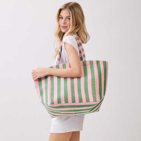 STRIPED TERRY TOTE BEACH BAG