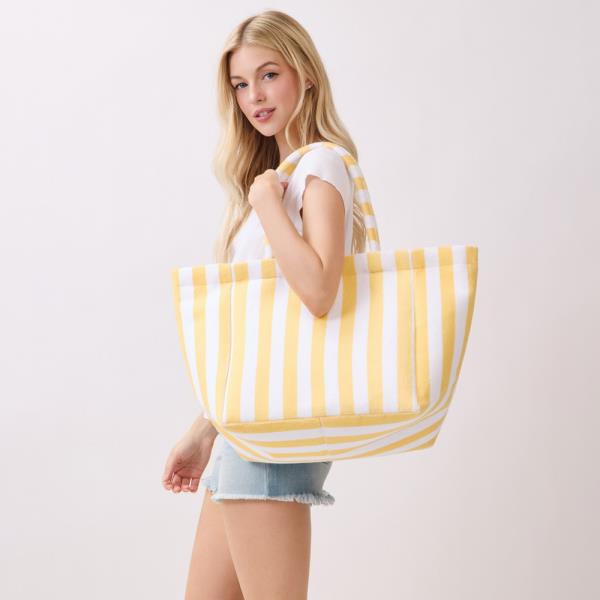 STRIPED TERRY TOTE BEACH BAG