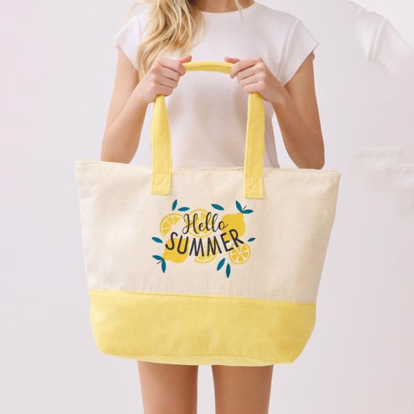 HELLO SUMMER TERRY TOTE BEACH BAG