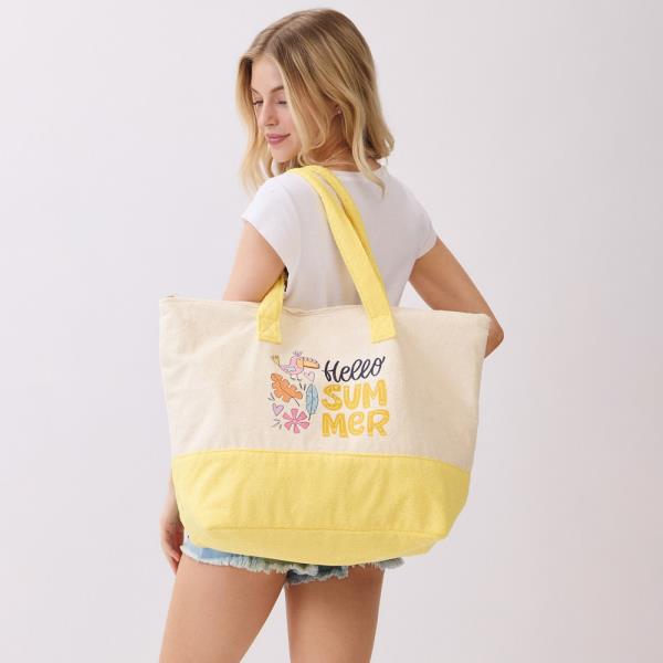 HELLO SUMMER TERRY TOTE BEACH BAG