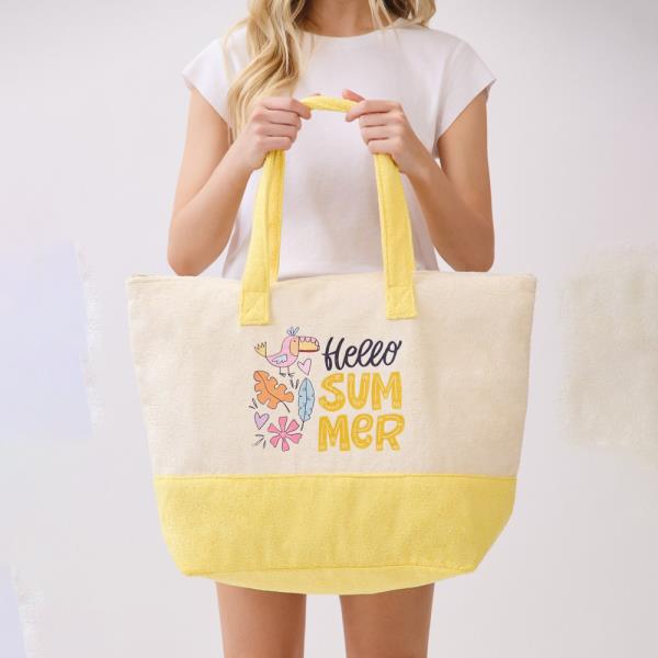 HELLO SUMMER TERRY TOTE BEACH BAG