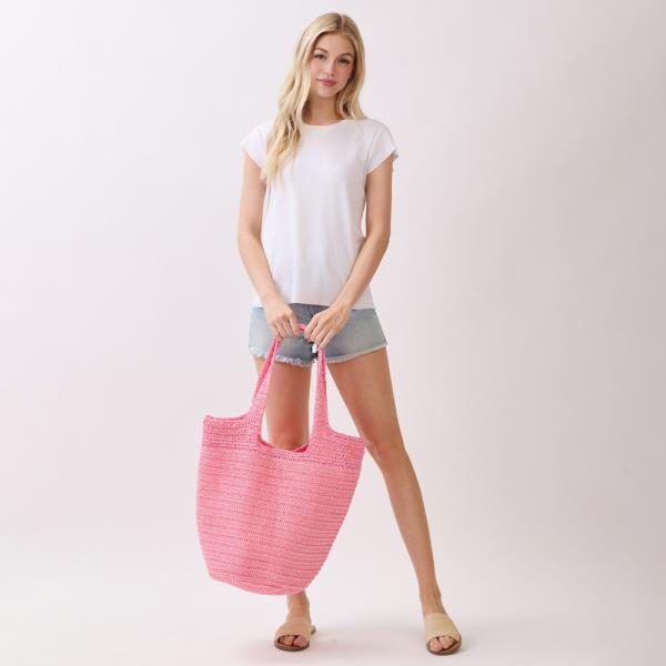 ROUND BOTTOM HANDMADE STRAP WOVEN STRAW TOTE BAG