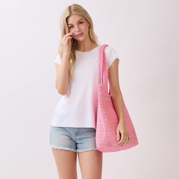 ROUND BOTTOM HANDMADE STRAP WOVEN STRAW TOTE BAG