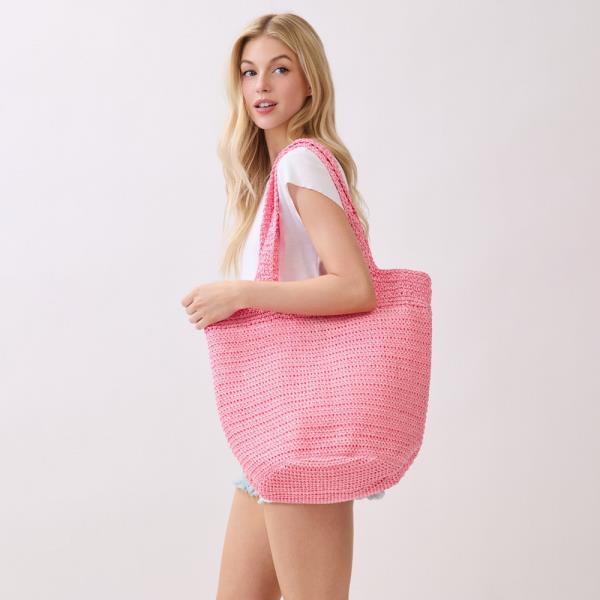 ROUND BOTTOM HANDMADE STRAP WOVEN STRAW TOTE BAG