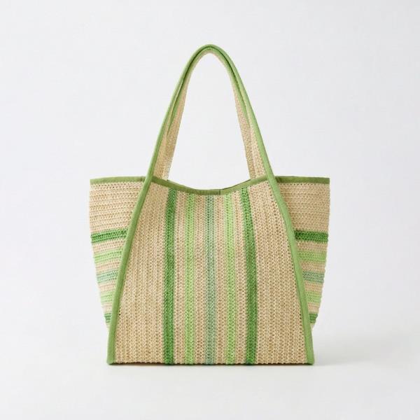 NATURAL STRAW TOTE WITH MULTI COLOR STRIPES