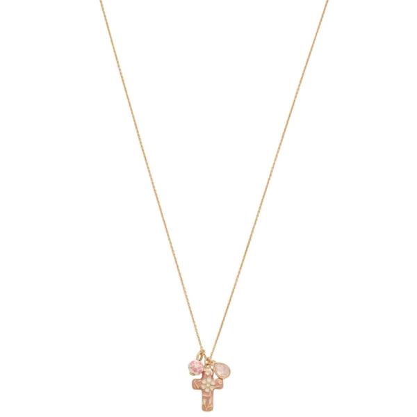 FILIGREE PATTERN CROSS CRYSTAL BEAD NECKLACE