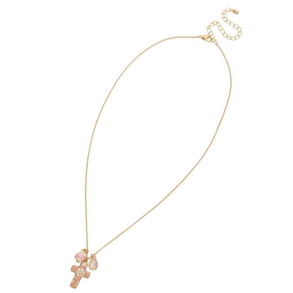 FILIGREE PATTERN CROSS CRYSTAL BEAD NECKLACE