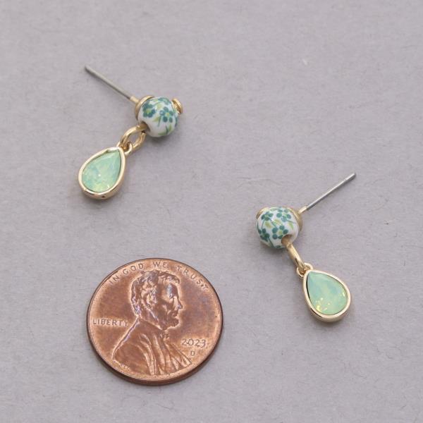 CERAMIC BEAD TEARDROP LINK DANGLE EARRING