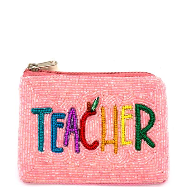 SEED BEAD TEACHER TYPOGRAPHY APPLE GRAPHIC COIN PURSE BAG