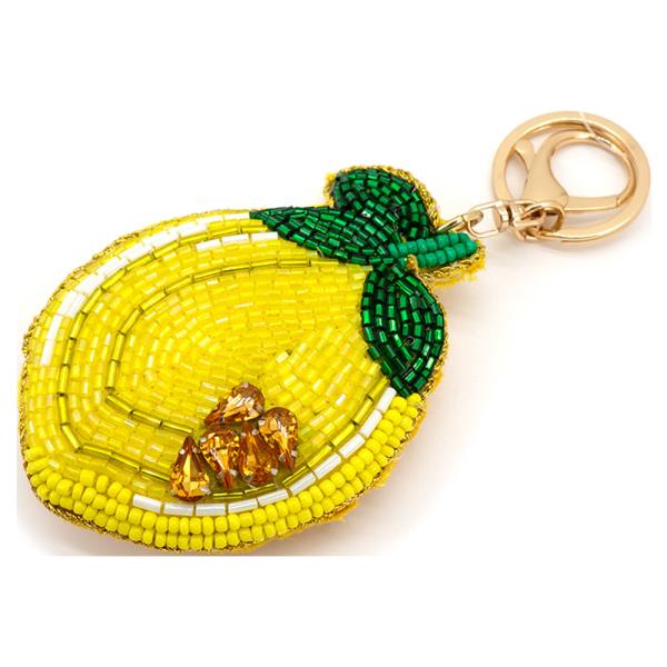 SEED BEAD LEMON BAG CHARM KEYCHAIN