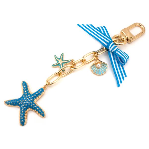 SEA LIFE SEED BEAD METAL MULTI CHARM BAG CHARM KEYCHAIN