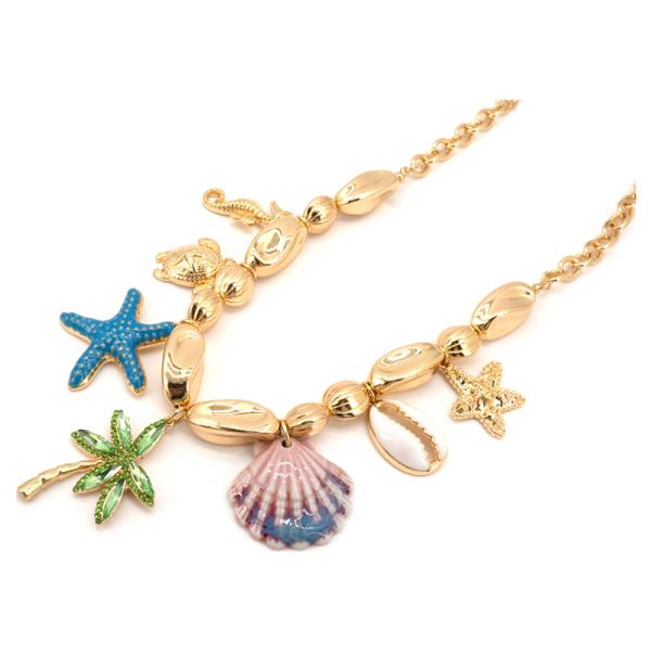 TEXTURED METAL SEA LIFE MULTI CHARM NECKLACE
