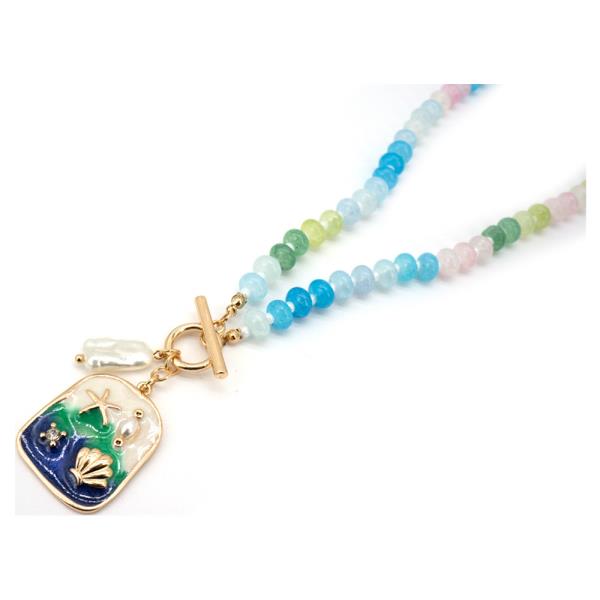 SEED BEAD ENAMEL SCENIC CHARM TOGGLE NECKLACE