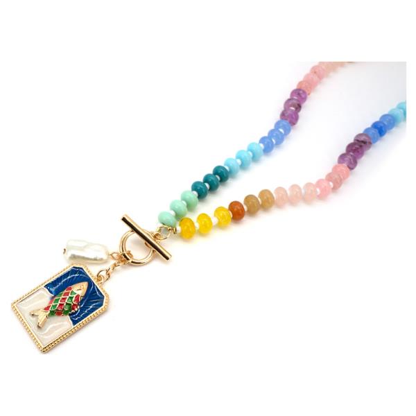 SEED BEAD CHARM ACCENT TOGGLE NECKLACE