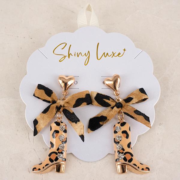 LEOPARD RIBBON COWBOY BOOTS DANGLE EARRING