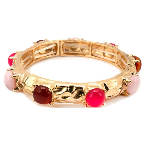 TEXTURED METAL MULTI CABOCHON STRETCH BRACELET