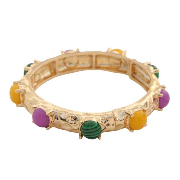 TEXTURED METAL MULTI CABOCHON STRETCH BRACELET
